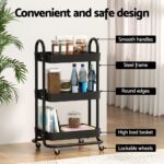 Artiss Storage Trolley Kitchen Cart 3 Tiers Rack Shelf Organiser Wheels Black - Image 5