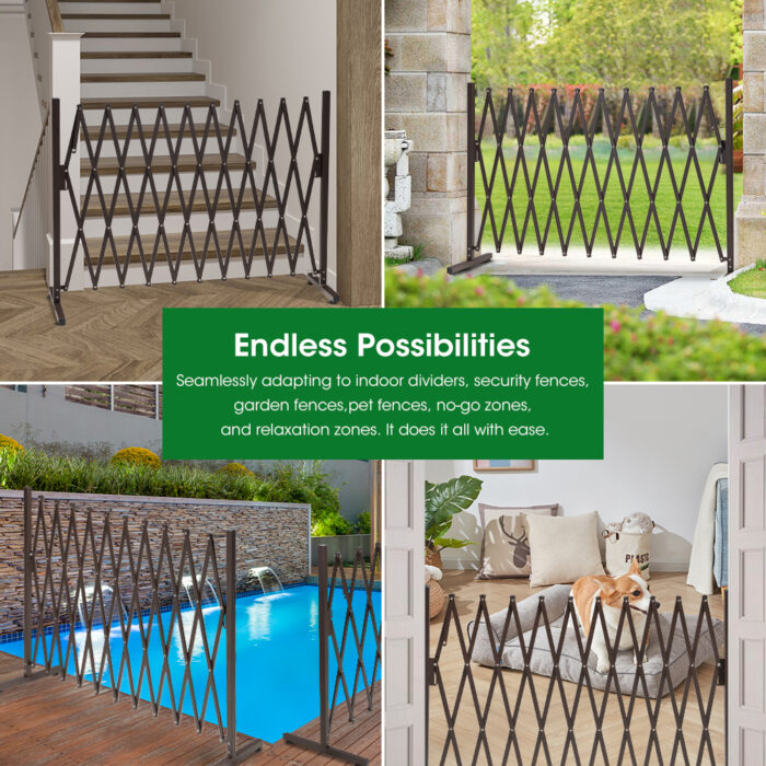 ZUNI Garden Fence Gate Expandable Barrier Indoor Outdoor Brown - Image 2