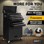 Giantz 7 Drawer Tool Box Cabinet Chest Trolley Toolbox Garage Storage Black - Image 4