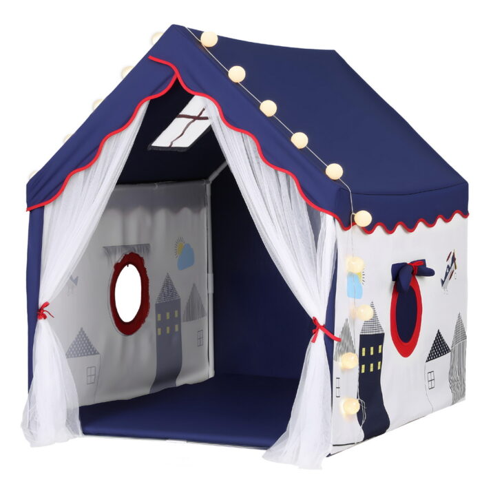 Keezi Kids Play Tent Playhouse Castle with Floor Mat String Ball Light 134X103CM - Image 2