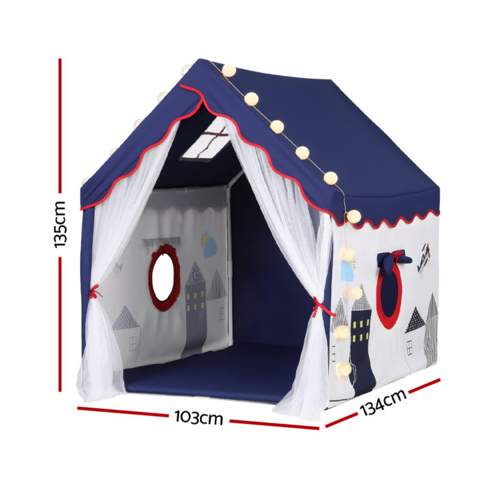 Keezi Kids Play Tent Playhouse Castle with Floor Mat String Ball Light 134X103CM - Image 3