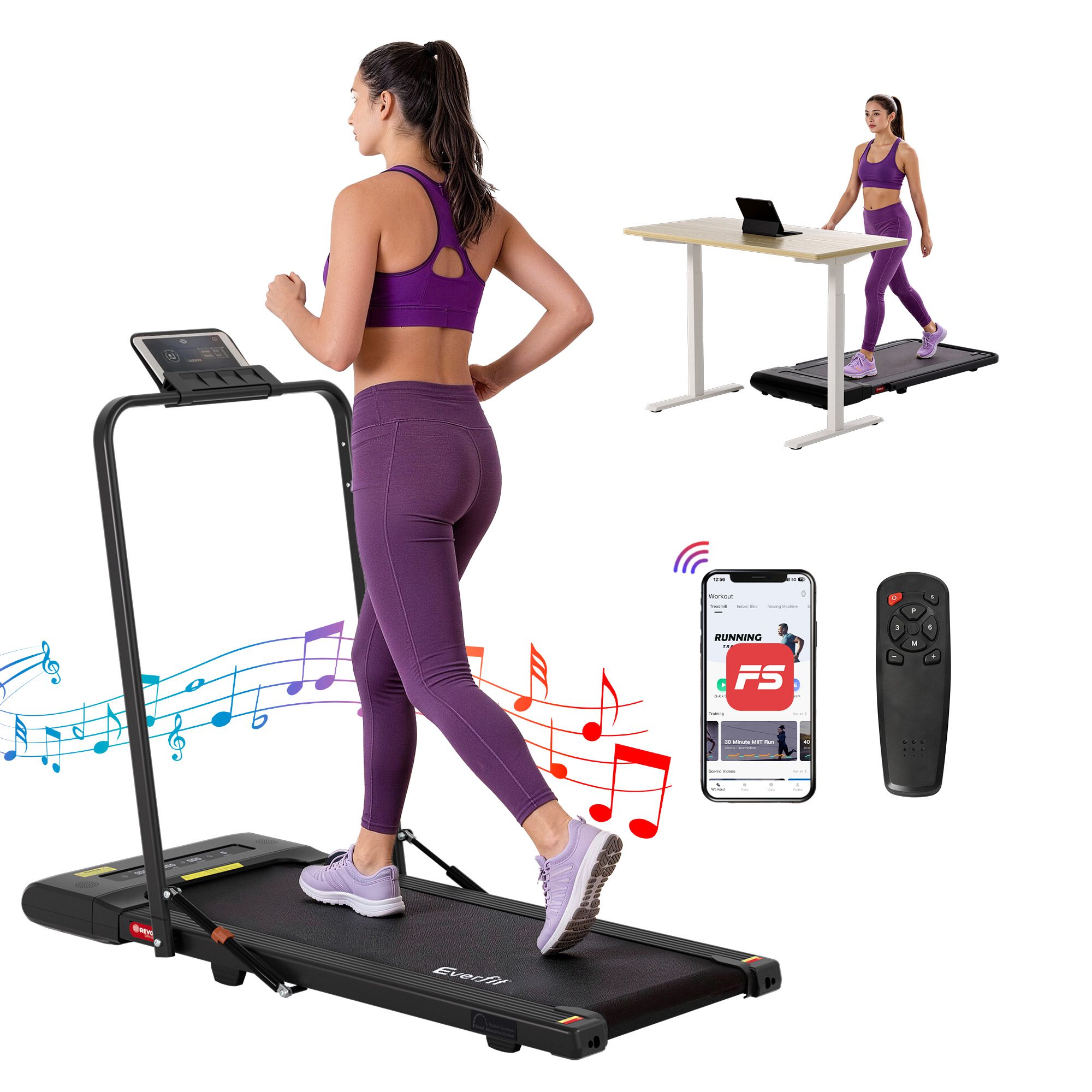 TMILL-400-2IN1-BK-202603032022-00 Everfit Treadmill Electric Walking Pad Under Desk Home Gym Fitness 400mm Black - Image 1
