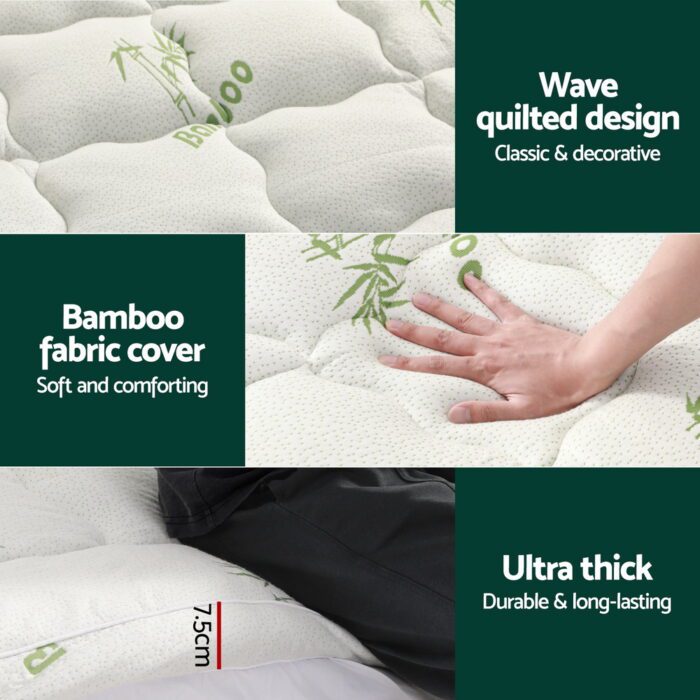 Giselle Bedding Mattress Topper Pillowtop Bamboo 7.5cm Double - Image 4