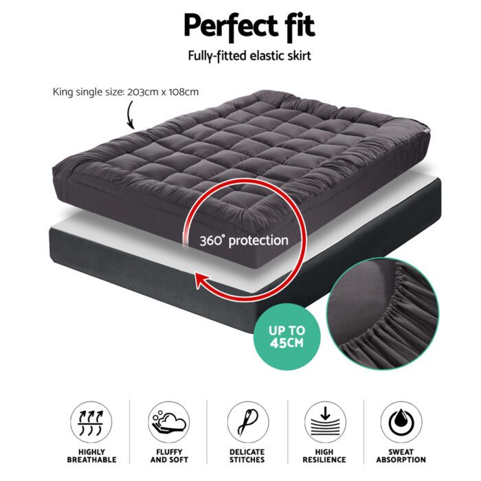 Giselle Bedding Mattress Topper Pillowtop Bamboo Charcoal King Single - Image 2