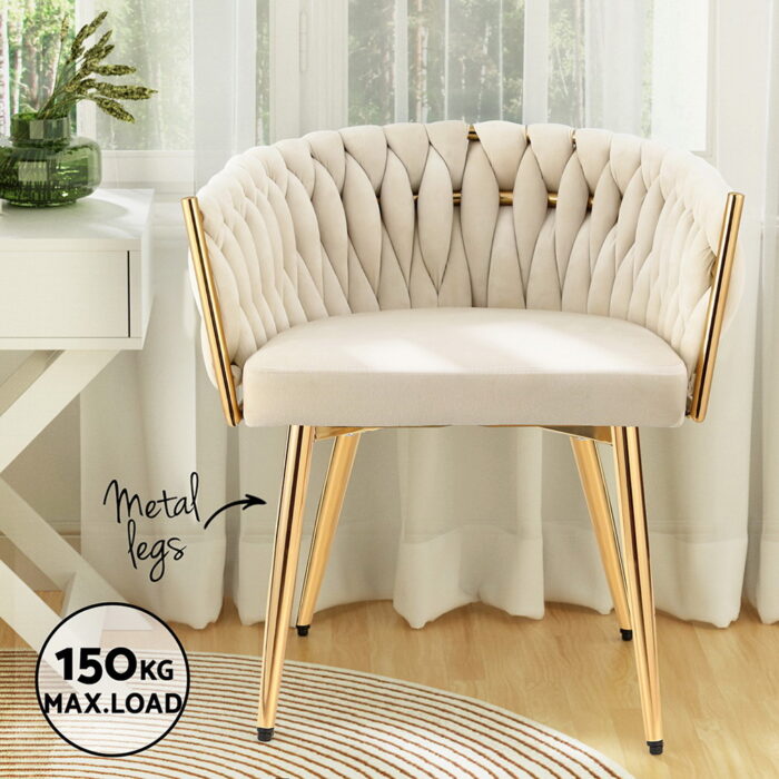 1 Artiss Dining Chair Velvet Armchair Beige - Image 5