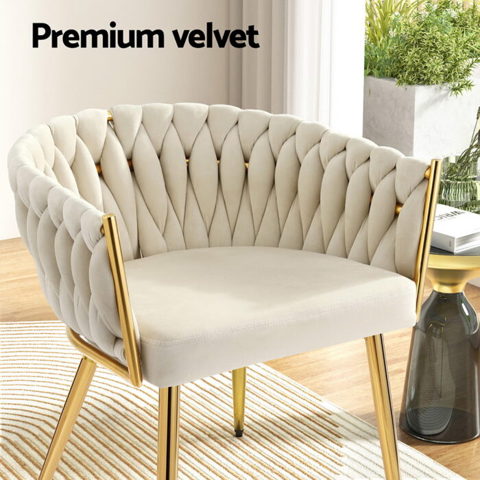1 Artiss Dining Chair Velvet Armchair Beige - Image 6