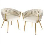 1 Set of 2 Artiss Dining Chairs Velvet Armchair Beige