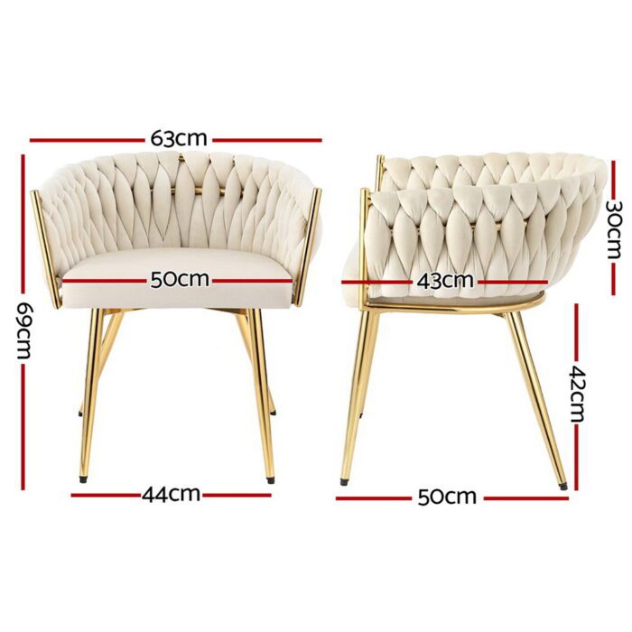 1 Set of 2 Artiss Dining Chairs Velvet Armchair Beige - Image 2