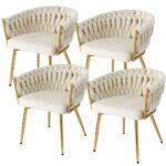 1 Set of 4 Artiss Dining Chairs Velvet Armchair Beige