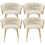 1 Set of 4 Artiss Dining Chairs Velvet Armchair Beige - Image 3