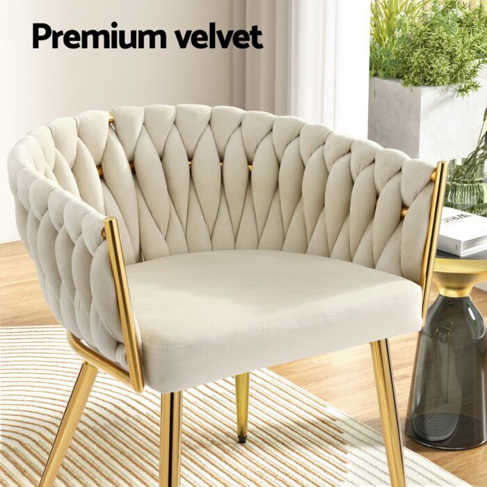 1 Set of 4 Artiss Dining Chairs Velvet Armchair Beige - Image 6