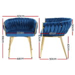 1 Set of 2 Artiss Dining Chairs Velvet Weaving Armchair Blue - Image 2