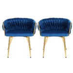 1 Set of 2 Artiss Dining Chairs Velvet Weaving Armchair Blue - Image 3