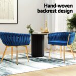 1 Set of 2 Artiss Dining Chairs Velvet Weaving Armchair Blue - Image 4