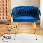 1 Set of 2 Artiss Dining Chairs Velvet Weaving Armchair Blue - Image 5