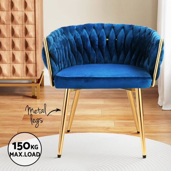 1 Set of 2 Artiss Dining Chairs Velvet Weaving Armchair Blue - Image 5