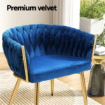 1 Set of 2 Artiss Dining Chairs Velvet Weaving Armchair Blue - Image 6