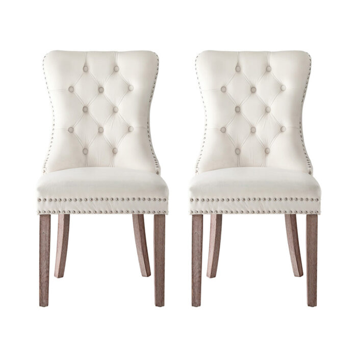 1 Set of 2 Artiss Dining Chairs Beige Velvet - Image 3