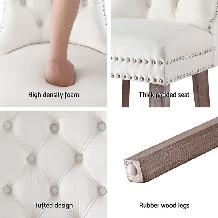 1 Set of 2 Artiss Dining Chairs Beige Velvet - Image 6