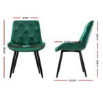 Artiss Dining Chairs Set of 2 Velvet Diamond Tufted Green - Image 2