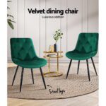 Artiss Dining Chairs Set of 2 Velvet Diamond Tufted Green - Image 4