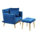 Artiss Armchair Ottoman Accent Chair Pillow Velvet Blue - Image 3