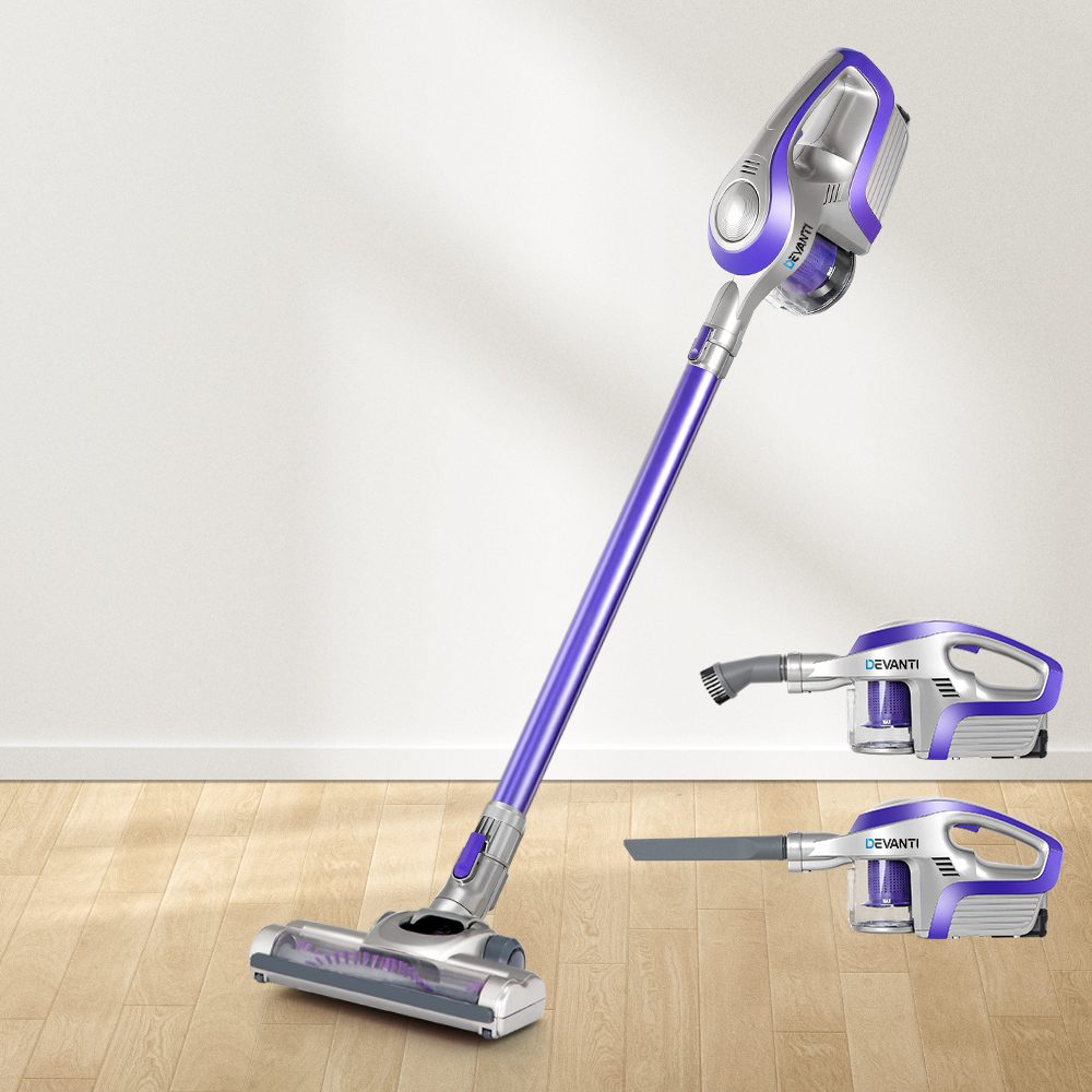 VAC-CL-150-GY-PP-12334-07 Devanti Stick Vacuum Cleaner Bagless Cordless 150W Purple - Image 1