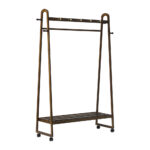 Oikiture Clothes Rack Hanging Rail Bamboo Portable Wheels