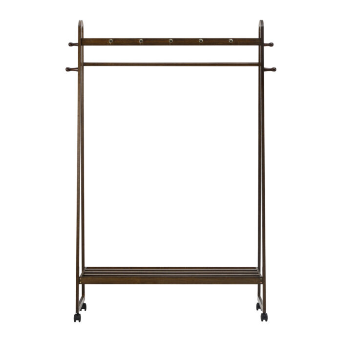 Oikiture Clothes Rack Hanging Rail Bamboo Portable Wheels - Image 4