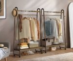 Oikiture Clothes Rack Hanging Rail Bamboo Portable Wheels - Image 9