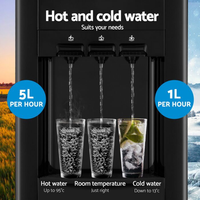 22L Devanti Water Cooler Dispenser Bench Top 3 Taps Chiller Filter Purifier Three Taps Balck - Image 6