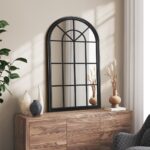 Oikiture Window Mirror Arched Wall Mirror 76x51cm Black - Image 7