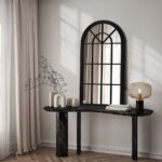 Oikiture Window Mirror Arched Wall Mirror 76x51cm Black - Image 6