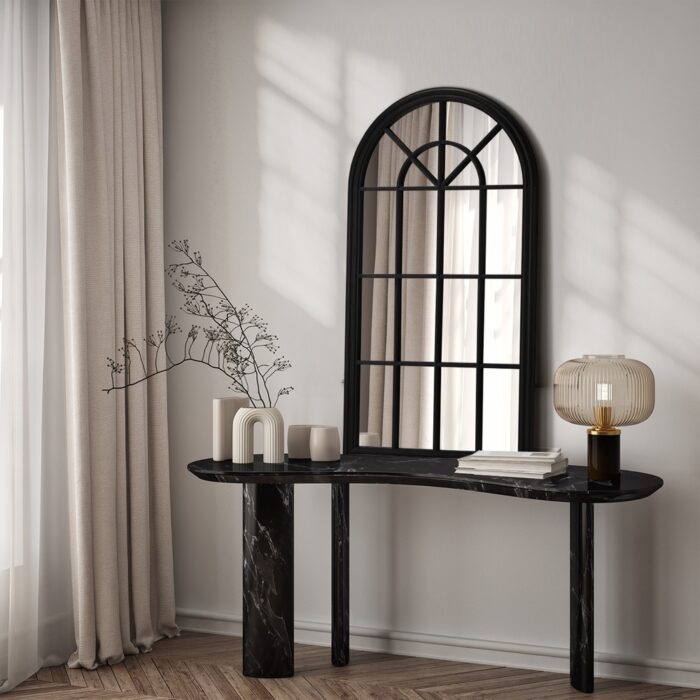 Oikiture Window Mirror Arched Wall Mirror 76x51cm Black - Image 6