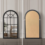 Oikiture Window Mirror Arched Wall Mirror 76x51cm Black - Image 9