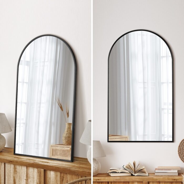Oikiture Wall Mirror 86x50cm Arched Black - Image 3