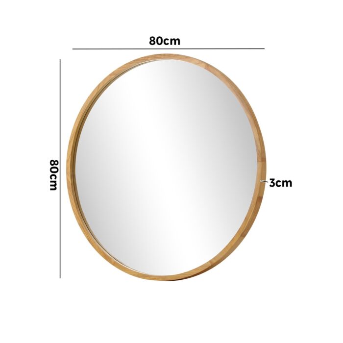 Oikiture Wall Mirror with Wood Frame 80cm Round - Image 9