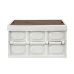 Gardeon Collapsible Outdoor Storage Box 50L Stackable Folding Camping Organizer Plywood Lid Beige - Image 4