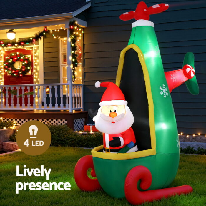 Jingle Jollys Christmas Inflatable Santa in Helicopter 2.55M Height LED Illuminated Decorations - Image 4