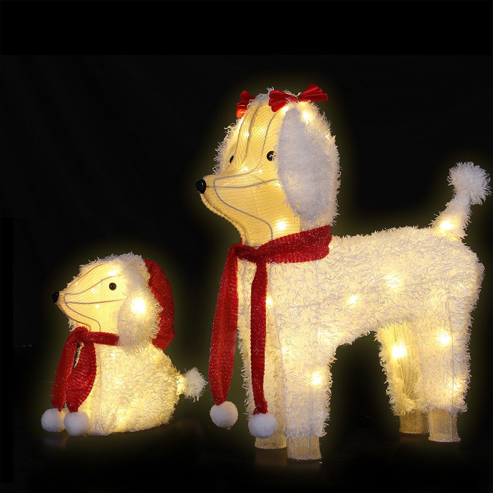 XMAS-MOT-2DOGS-WARM-202508141532-00 Jingle Jollys Christmas Lights 60 LED Fairy Light 2pcs Dog Decorations Set - Image 1